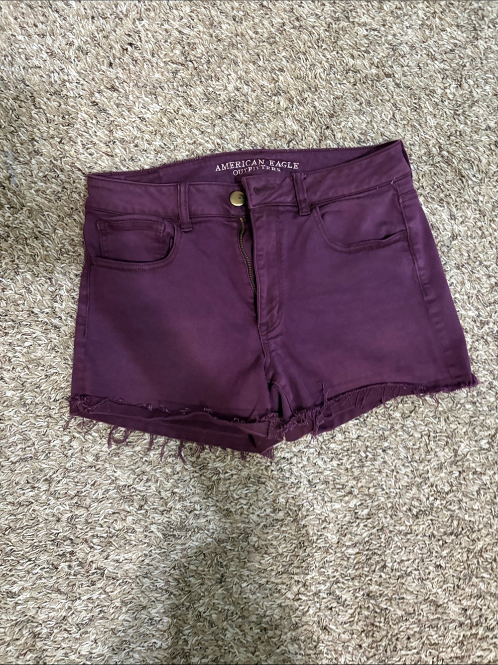 American Eagle Outfitters Plum High-Rise Frayed Hem Denim Shorts